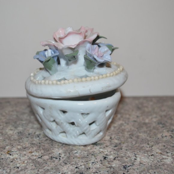 Handmade Collectibles Ceramic Clay Basket with Flowers on Top miniature - Picture 2 of 10
